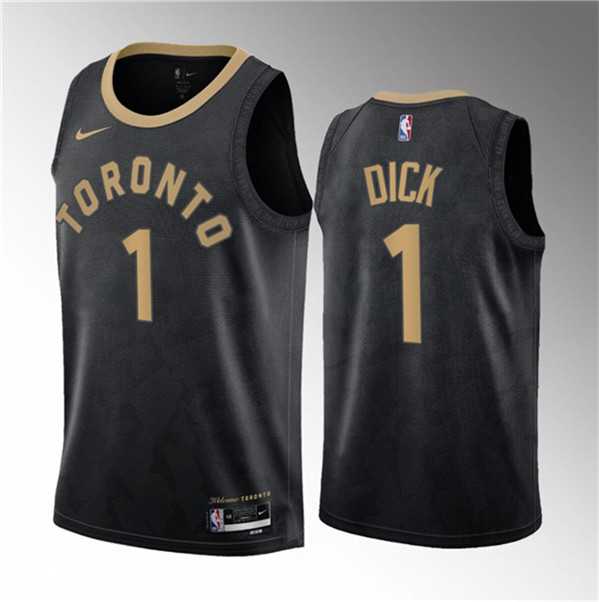 Mens Toronto Raptors #1 Gradey Dick Black 2023 Draft City Edition Stitched Basketball Jersey Dzhi